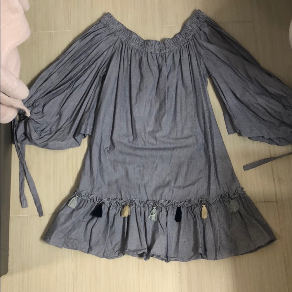 NEW OFF THE SHOULDER BLUE & WHITE STRIPPED DRESS